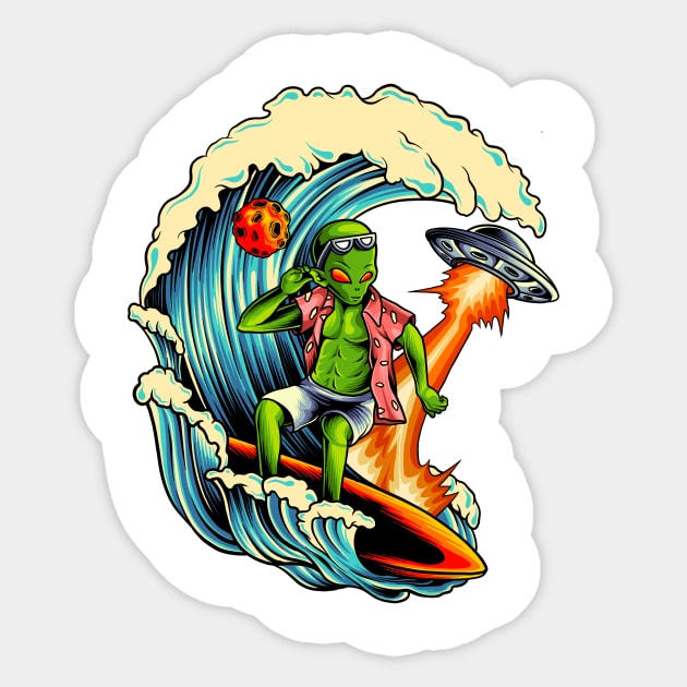 Alien surfing Sticker by Arjanaproject